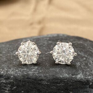 NEW Certified 4ct. t.w. Moissanite 6 Prong Solitaire Gold Stud Earrings